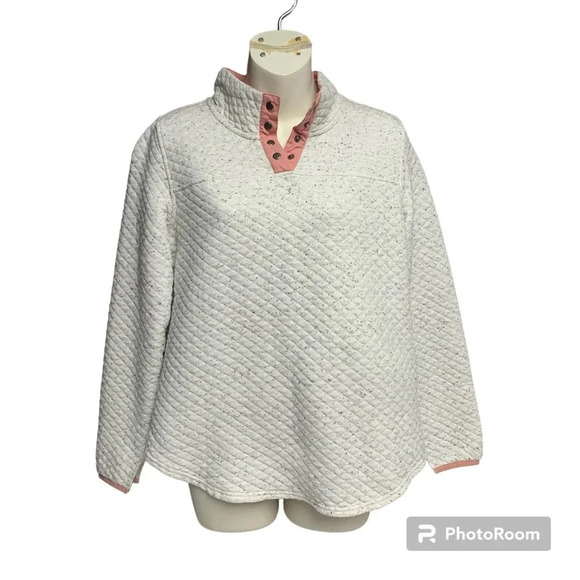 Maurice’s medium quilted pullover jacket rounded hem notched cuffs cream color - Picture 1 of 11